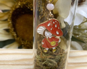 Fairy on a mushroom Earrings in glass bottle jewelbox ! ~ Enchanted Forest Unique Gift