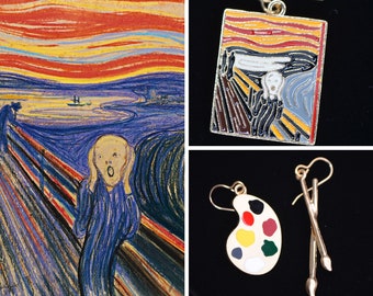 The Scream - Edvard Munch Enamel Earrings ~ Painting Palette Artsy Gift