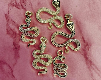 Goth Snake charm pendant with cubic zirconia ~ Steampunk charm ~