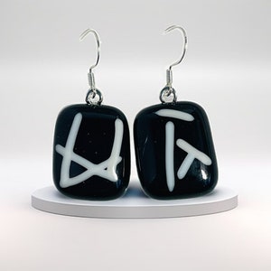 Fused glass black and white dangle earrings, Glass earrings, Sterling silver wire glass drop earrings, Fused glass earrings, Boho jewelry