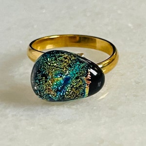 Stunning adjustable dichroic glass ring, Dichroic fused glass ring, Fused dichroic adjustable glass ring, Dichroic jewelry, Boho jewelry,