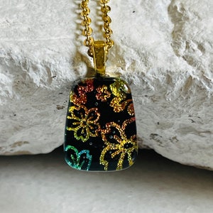 Dichroic fused glass pendant, Shimmering dichroic fused glass necklace, Boho jewelry, Fused Glass jewelry, Unique dichroic jewelry
