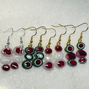 Christmas fused glass Murrini millefiori dangle earrings Sterling silver drop earrings Fused glass Christmas color earrings Glass jewelry