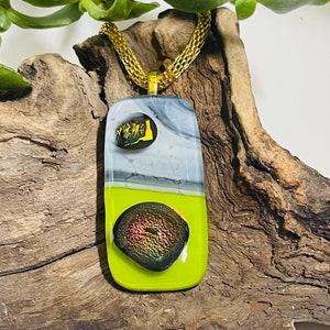 Dichroic fused chunky glass Pendant Fused glass dichroic statement necklace Fused glass art jewelry Wearable art glass multicolor jewelry