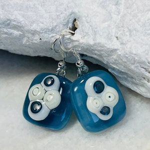 Fused glass Murrini millefiori dangle earrings, Sterling silver drop earrings, Fused glass earrings, Murrini glass jewelry, Boho jewelry
