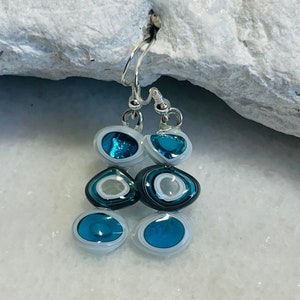 Beautiful fused glass Murrini dangle earrings, Sterling silver drop earrings, Fused glass earrings, Dichroic glass jewelry, Boho jewelry