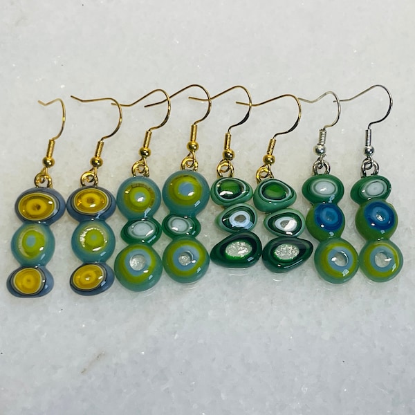 Beautiful fused glass Murrini dangle earrings, Sterling silver drop earrings, Fused glass earrings, Dichroic glass jewelry, Boho jewelry