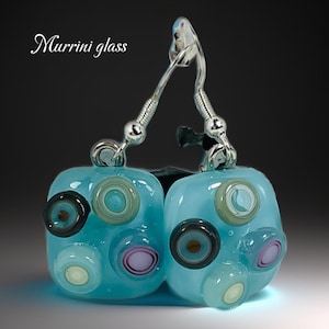 Fused glass Murrini millefiori dangle earrings, Sterling silver drop earrings, Fused glass earrings, Murrini glass jewelry, Boho jewelry