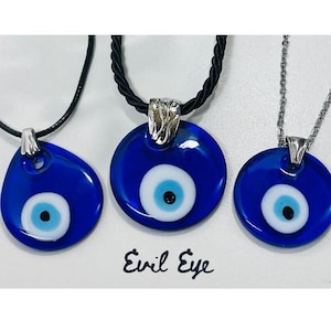 Glass evil eye Pendant Fused glass evil eye necklace Fused glass jewelry Turkish blue eye jewelry Evil eye  protection amulet Eye jewelry