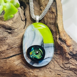 Dichroic fused chunky glass Pendant Fused glass dichroic statement necklace Fused glass art jewelry Wearable art glass multicolor jewelry