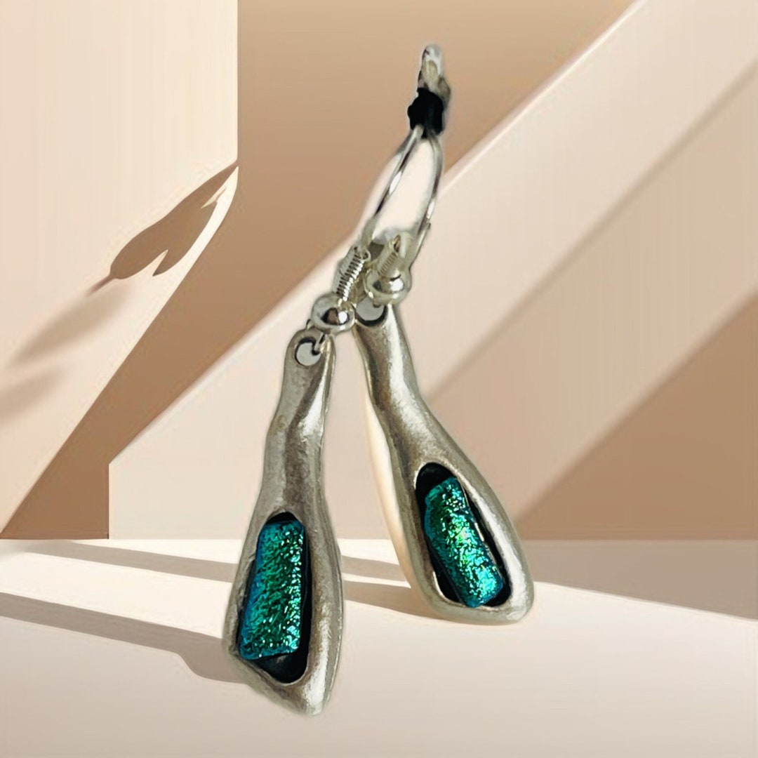 Elle Gold Drop Earrings in Dichroic Glass main image 0