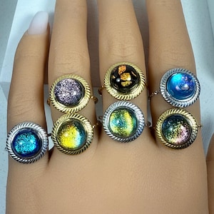 Stunning dichroic glass statement ring Fused glass adjustable ring Dichroic multicolor glass adjustable rings Dichroic jewelry Boho ring