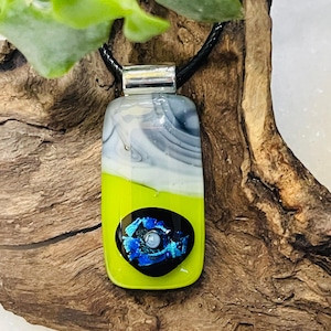 Dichroic fused glass Pendant Fused glass dichroic boho necklace Fused dichroic glass jewelry Unique  artisan glass multicolor jewelry