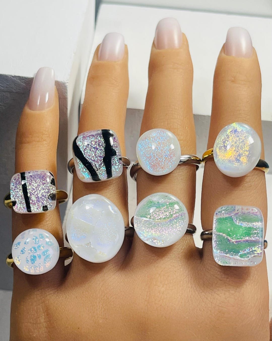 Check Glass Rings Stunning Dichroic Glass Statement Ring Fused Glass Adjustable Ring ...