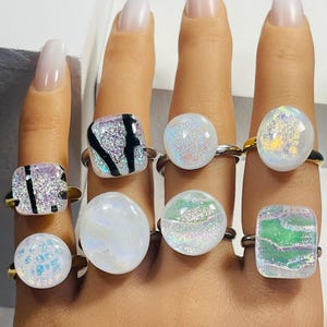 Stunning dichroic glass statement ring Fused glass adjustable ring Dichroic opal sparkle glass adjustable ring Dichroic jewelry Boho ring