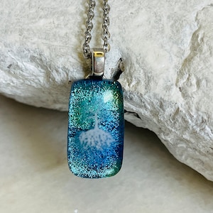 Tree of life dichroic glass jewelry Pendant, Dichroic glass necklace, Fused Glass jewelry pendant, Tree of life glass necklace, Boho jewelry