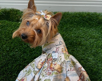 Dog/Cat Dress Vintage Winnie the Pooh, Hundred Acre Woods, Custom Harness Clothes, Sizes Puppy or Kitten, XXS, XS, Small