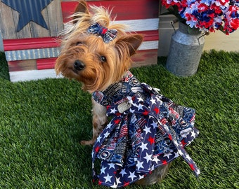 Dog Dress Veteran Theme, Air Force Harness, Cat, Custom Clothes, Made in Puppy or Kitten, XXS, XS, Small, Medium, Large Size, America USA