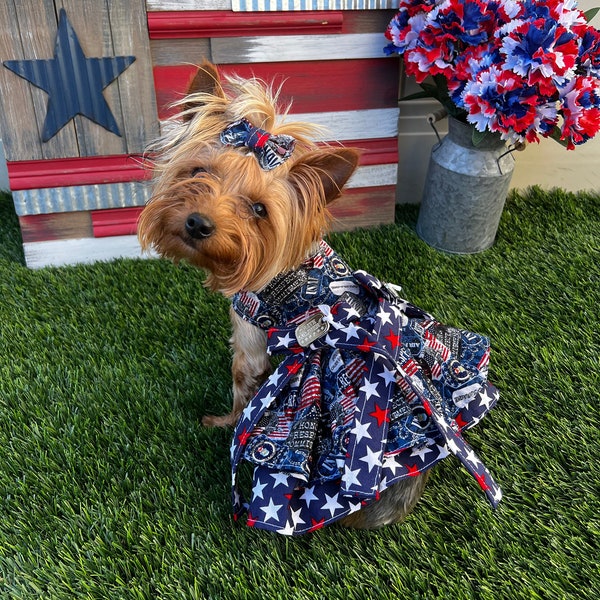 Dog Dress Veteran Theme, Air Force Harness, Cat, Custom Clothes, Made in Puppy or Kitten, XXS, XS, Small, Medium, Large Size, America USA