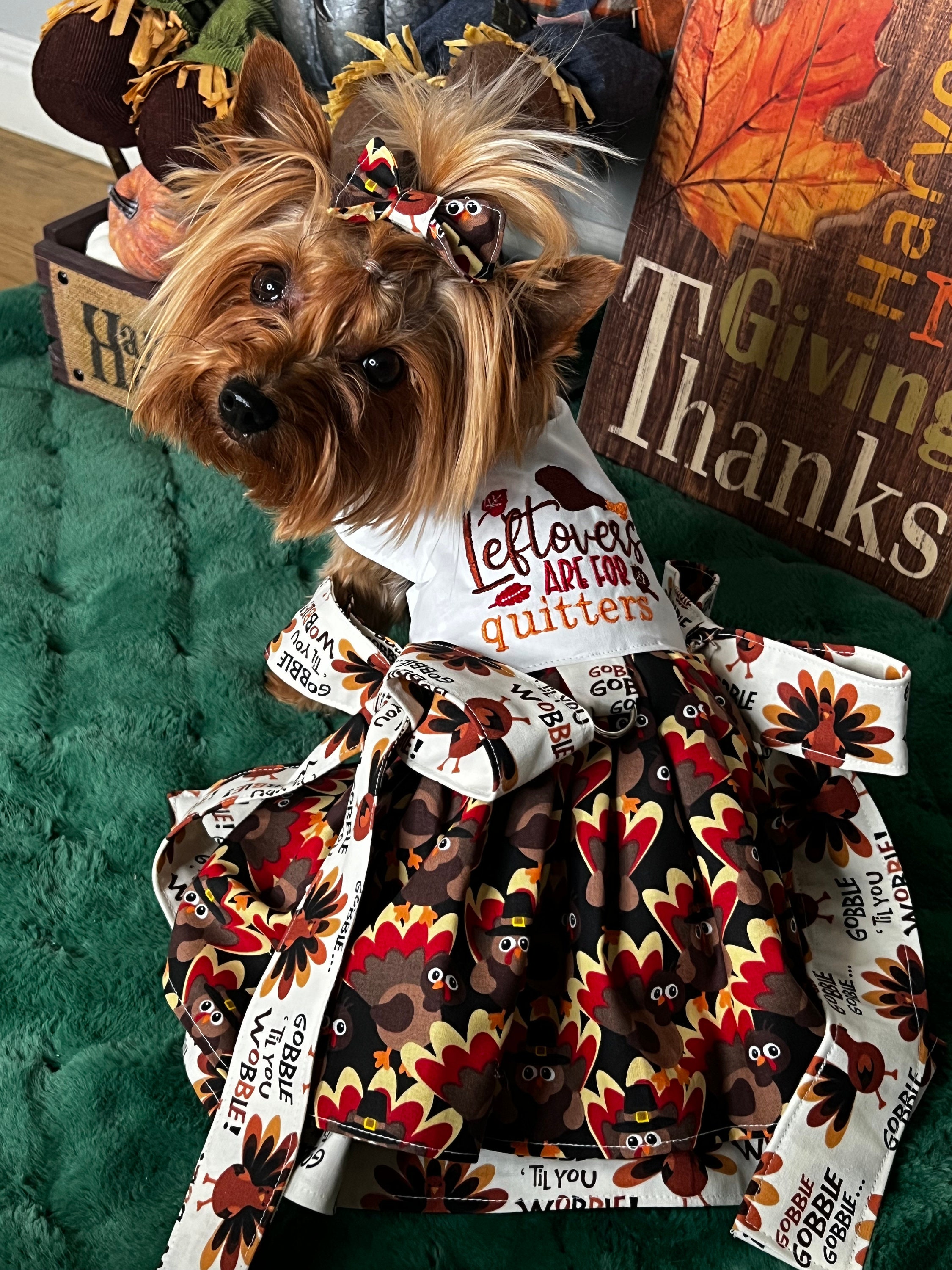 Pet Dress Fall Harvest Thanksgiving Turkey Leftovers are for quitters  Theme, Custom Harness, Autumn, season, thanksgiving, Pumpkin, Leaves