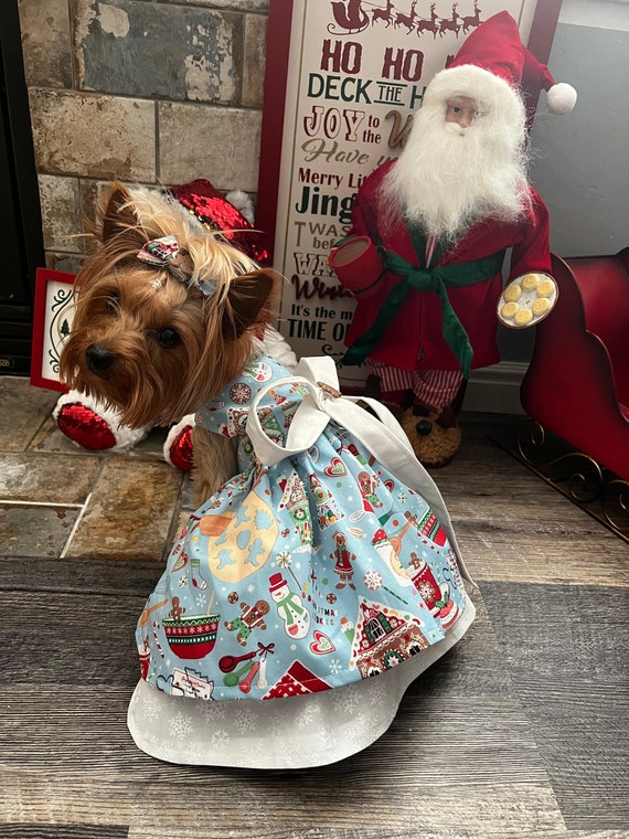 Dog Dress Festive Gingerbread Tradition Theme, Christmas Cookies Candy  Canes, Hot Chocolate, Winter Snowmen Mittens, Custom Harness, Clothes - Etsy