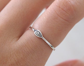 Eye Solid 925 Sterling Silver Ring, Evil Eye Ring, Minimalist Ring, Gift Ring for Girls Women, Stackable Band, Eye Ball Ring, Dainty Ring,