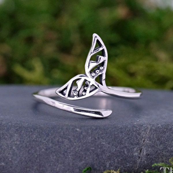 Filigree Whale Tail Open Adjustable Ring | Womens Whale Fluke Wraparound Ring | Solid 925 Sterling Silver Ring | Whale Ring | Fashion Ring