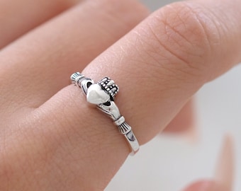 Claddagh Celtic Irish Solid 925 Sterling Silver Ring, Claddagh Ring, Irish Ring, Gift for Women, Friendship Band, Love Ring, Dainty Ring