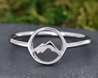 Sterling Silver Mountain Karma Ring • Geometric Ring • Open Circle Ring • Moon Ring • Women's Silver Ring • Mountain Ring • Ring for Her