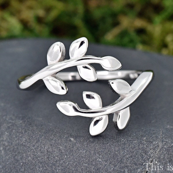 Sterling Silver Olive Branches Wreath Bypass Ring • Laurel Leaves Adjustable Open Thumb Ring • Laurel Wreath Expandable Ring • Dainty Ring