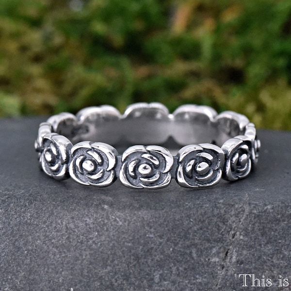 Rose Flower Eternity Ring • Women's Thumb Ring • June Birth Flower Rose Ring • Floral Ring • Birthday Gift Idea • Sterling Silver Ring