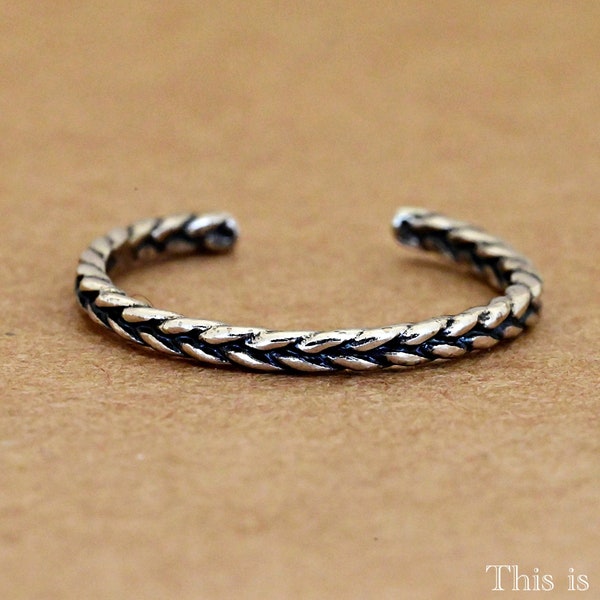 1.5mm Thin Rope Braided Knot Toe Ring • Boho Ring • Solid 925 Sterling Toe Ring • Midi Ring • Open Adjustable Toe Ring