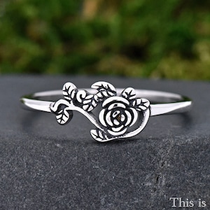 Sterling Silver Small Rose Branch Vine Leaves Ring • Floral Ring • Women's Silver Ring • Vintage Style Silver Ring • Anniversary Ring