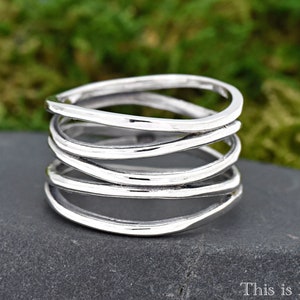 10mm Multiple Layered Criss Cross Women's Thumb Ring • Solid 925 Sterling Silver Freeform Layered Ring • Multi Layer Ring • Boho Ring