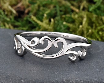 Filigree Wave Ring, Sterling Silver Ring, Women's Filigree Style Ocean Waves Ring, Silver Band