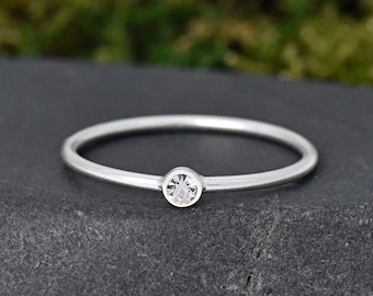 1mm Tiny CZ Bezel Set Simple Sterling Silver Midi Ring • Women's Pinky Ring • One Size Ring • Fashion Ring •  Above the Knuckle Ring