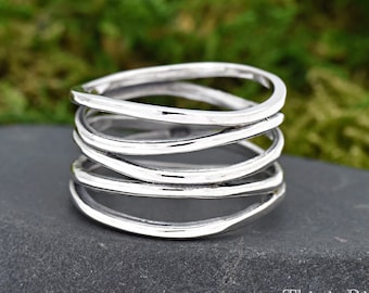 10mm Multiple Layered Criss Cross Women's Thumb Ring • Solid 925 Sterling Silver Freeform Layered Ring • Multi Layer Ring • Boho Ring