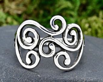 Freeform Swirl Filigree Style Ring • Solid 925 Sterling Silver Band • Filigree Thumb Ring • Minimalist Silver Ring • Boho Ring