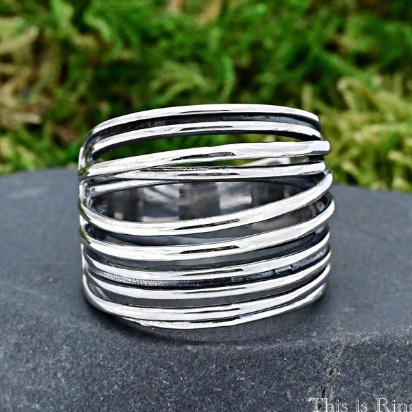 Criss Cross Multiple Layer Ring • 10mm Multi-Row Layered Highway Ring • Solid 925 Sterling Silver Infinity Ring • Multi Wired Thumb Ring