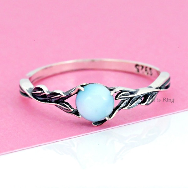 Larimar Solitaire Vine Branch Silver Ring • Solid 925 Sterling Silver Larimar Ring • Vintage Style Vine Set Blue Stone Anniversary Ring