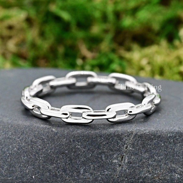 Link Chain Eternity Sterling Silver Ring • Simple Minimalist Chain Ring • Trendy Fashion Ring • 3mm Interlocking Thumb Ring