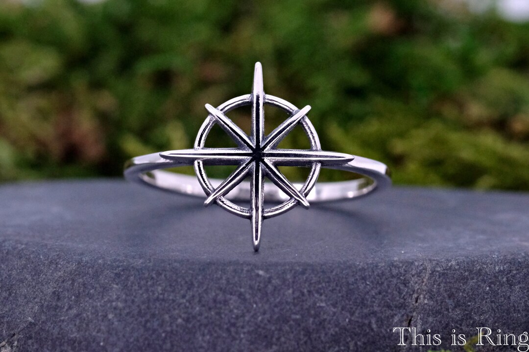 Nautical Compass Rose Ring Sterling Silver Compass Rose Marine Sailing