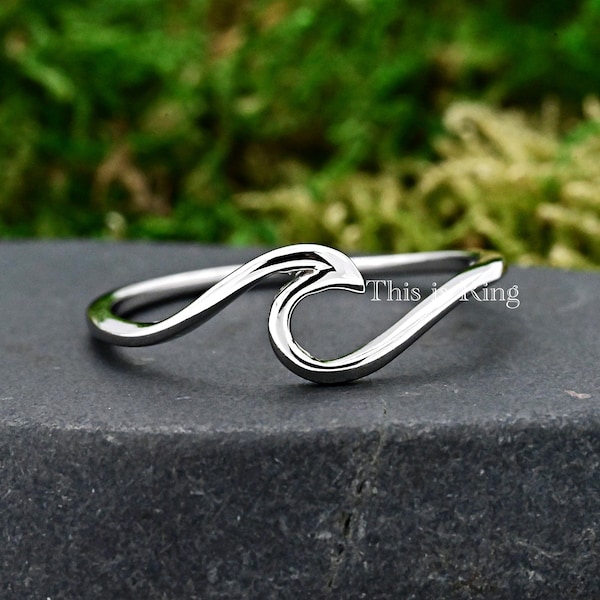 Minimalist Simple Sterling Silver Ocean Waves Ring • Cresting Wave Forming Ring • Sea Tides Ring • Wire Style Waves Ring Summer Jewelry