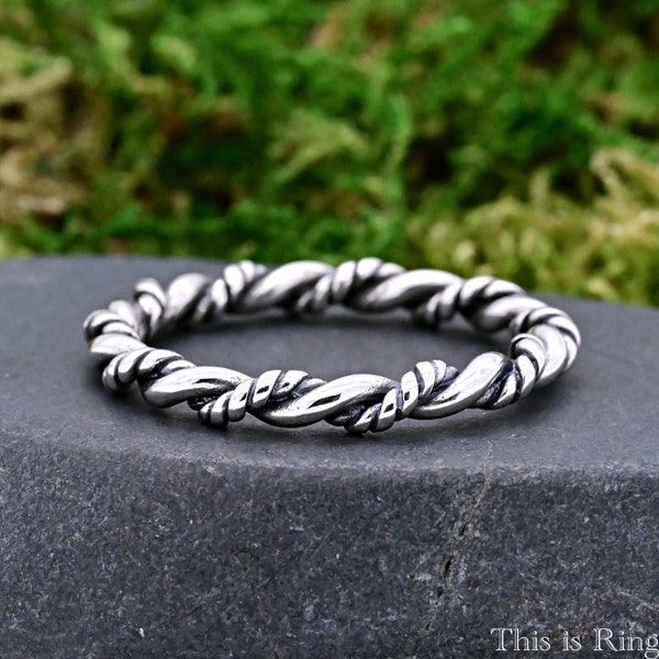 3mm Delicate Twisted Rope Braid Eternity Band • Solid 925 Sterling Silver Twisted Eternity Ring • Stackable Ring • Minimalist Thumb Ring