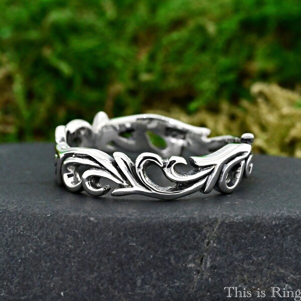 Filigree Swirl Design Eternity Band • Vintage Style Oxidized 925 Sterling Silver Ring • Boho Style Women's Thumb Ring • Filigree Jewelry