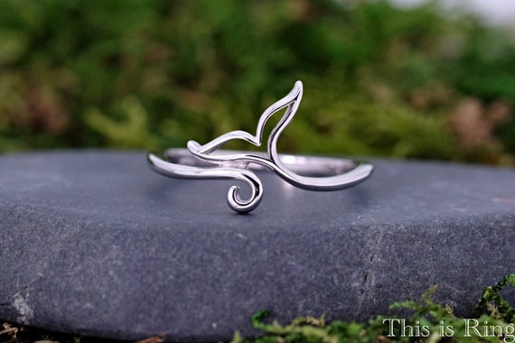 Wavy Whale Tail Ring Womens Whale Fluke Ring Solid 925 Sterling