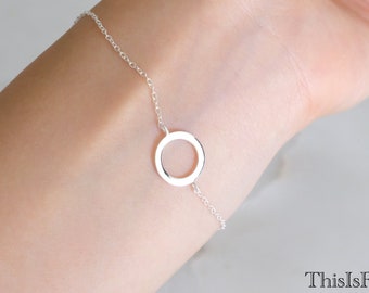Dainty Karma Charm Sterling Silver Bracelet • Open Circle Bracelet • Women's Silver Bracelet • 7.87 inch Bracelet • Geometric Charm Bracelet