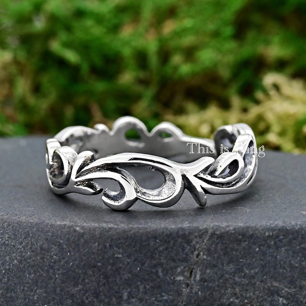 Boho Oxidized Silver Filigree Waves Eternity Open Thumb Ring • Filigree Sterling Silver Adjustable Open Ring • Womens Filigree Thumb Band