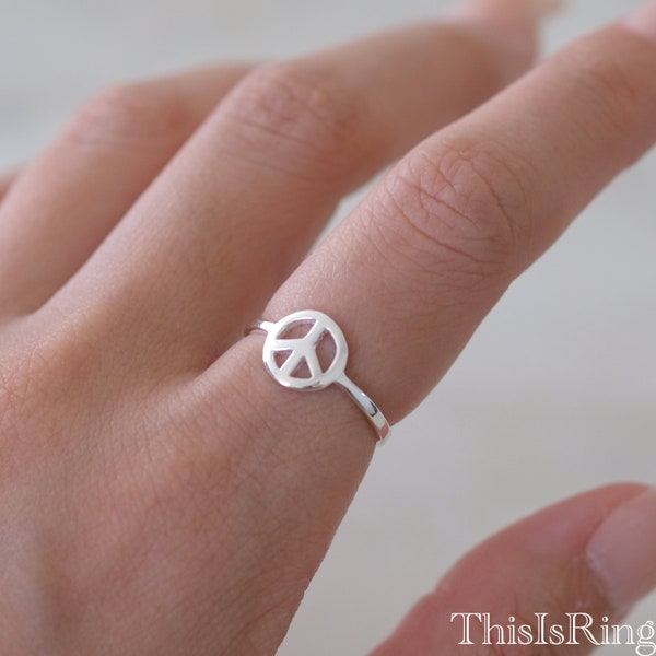 Simple Peace Sign Ring, Solid 925 Sterling Silver Ring, Womens Ring, Thumb Ring, Peace Ring