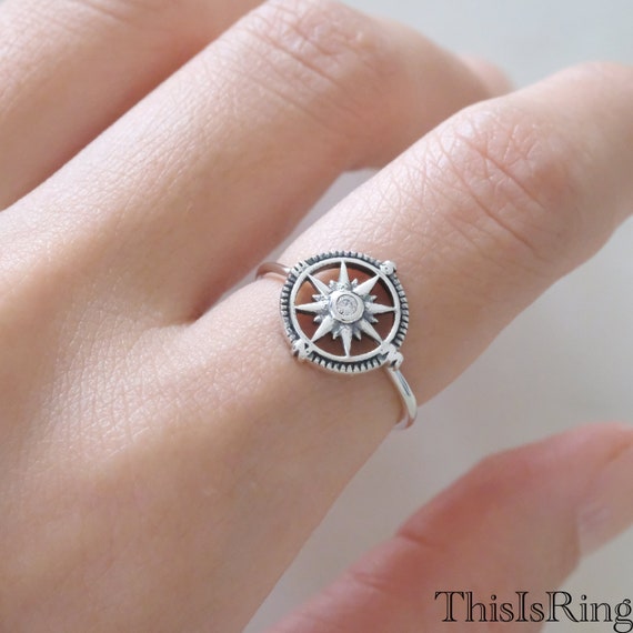 Compass Ring Womens Compass With CZ Centered Ring Solid 925